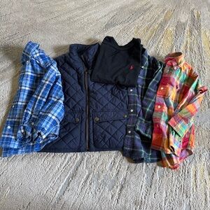 Polo Ralph Lauren dress shirts plaid navy blue quilted puffer vest boys 3T